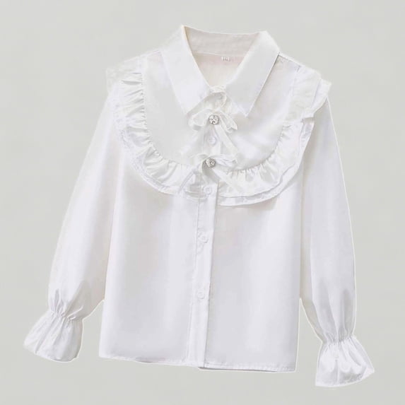 Xijirk Kids Girls Long Sleeve Party Blouse Elegant Ruffled Button Down Shirt for School,9-10 Years