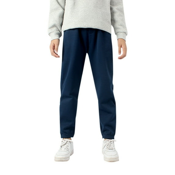 Xijirk Kids Jogger Sweatpants for Boys and Girls Casual Comfortable Trousers with Functional Pockets and Elastic Waist Lounge Wear Play Bottoms for Home and Play,Navy,8-9 Years