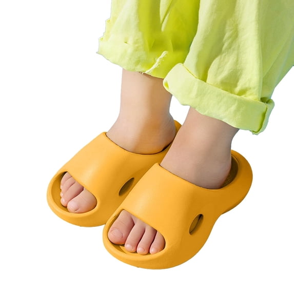 Xijirk Kids Slides Thick Sole Breathable Comfortable Summer Footwear Casual Open Toe Shoes for Indoor Outdoor Play Boys And Girls Slippers,Yellow,6-7 Years