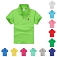 thumbnail image 1 of Xijirk Kids Solid Cartoon Embroidery Chest Logo Short Sleeve Collared Half Button Polo Shirt Back to School Uniform Casual Basic Tee Top 6-12 Months,Light Green, 1 of 3