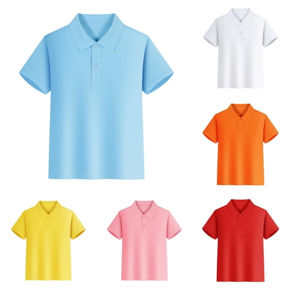 Xijirk Kids Solid Two Button Half Placket Reinforced Stitch Short Sleeve Collared Polo Shirt Back to School Uniform Casual Basic Tee Top 13-14 Years,Blue