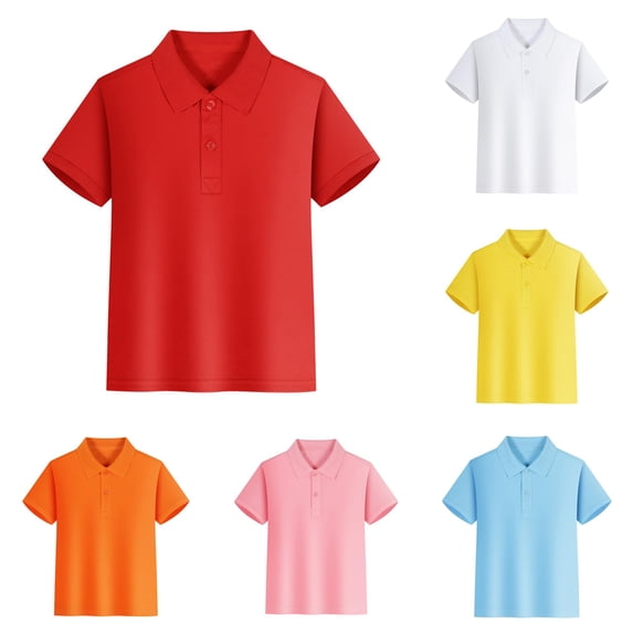 Xijirk Kids Solid Two Button Half Placket Reinforced Stitch Short Sleeve Collared Polo Shirt Back to School Uniform Casual Basic Tee Top 13-14 Years,RD2