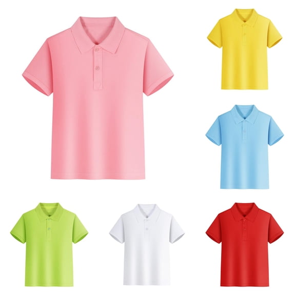 Xijirk Kids Solid Two Button Half Placket Reinforced Stitch Short Sleeve Collared Polo Shirt Back to School Uniform Casual Basic Tee Top 9-10 Years,RD1
