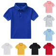 thumbnail image 1 of Xijirk Kids Solid Two Button Half Placket Short Sleeve Collared Polo Shirt Back to School Uniform Casual Basic Tee Top 5-6 Years,Dark Blue, 1 of 2