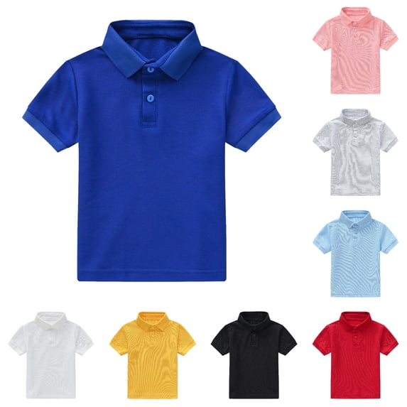 Xijirk Kids Solid Two Button Half Placket Short Sleeve Collared Polo Shirt Back to School Uniform Casual Basic Tee Top 5-6 Years,Dark Blue