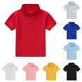 thumbnail image 1 of Xijirk Kids Solid Two Button Half Placket Short Sleeve Collared Polo Shirt Back to School Uniform Casual Basic Tee Top 5-6 Years,Red, 1 of 4