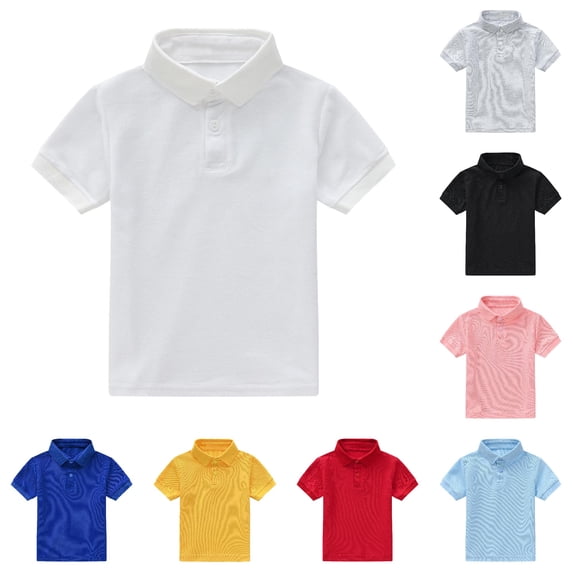 Xijirk Kids Solid Two Button Half Placket Short Sleeve Collared Polo Shirt Back to School Uniform Casual Basic Tee Top 6-7 Years,White
