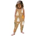 thumbnail image 1 of Xijirk Kids Spaghetti Strap Harem Jumpsuit with Cute Ghost Daisy Floral Cartoon Print Side Pockets for Halloween Holiday Party Outfit,5-6 Years, 1 of 4