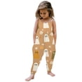 thumbnail image 1 of Xijirk Kids Spaghetti Strap Harem Jumpsuit with Ghost Daisy Flower Cartoon Print Side Pockets for Halloween Holiday Party Outfit,5-6 Years, 1 of 4