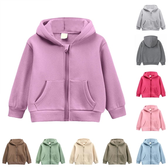 Xijirk Kids Toddler Girls Solid Thick Full Zip Hoodie with Protective Zipper Garage and Pockets for School and Daily Wear,2-3 Years