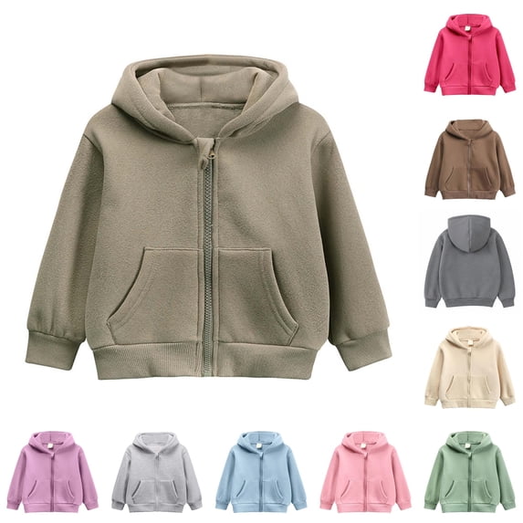 Xijirk Kids Toddler Girls Solid Thick Full Zip Hoodie with Protective Zipper Garage and Pockets for School and Daily Wear,6-7 Years