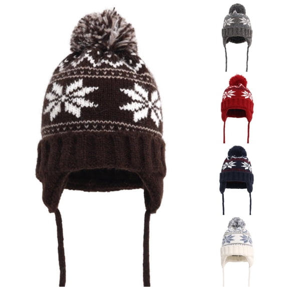 Xijirk Kids Winter Knit Hat with Pom Pom and Ear Flaps for Cold Weather and Outdoor Play,One Size