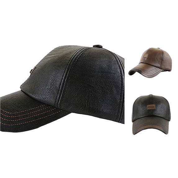 Xijirk Leather Baseball Cap Structured Windproof Adjustable Winter Hat Stylish Headwear for Daily Driving and Cold Weather Outdoor Activities,Black,25x25x9cm