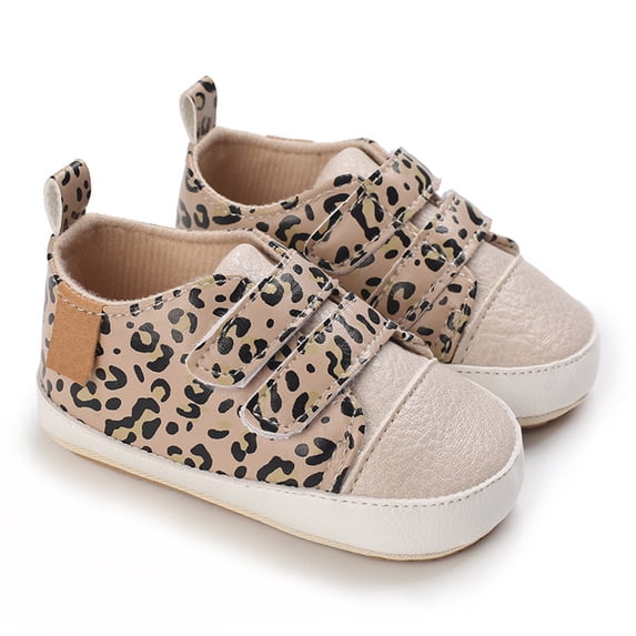 Xijirk Leopard Print Double Hook and Loop Baby Crib Shoes Non Soft Sole Walking Shoes Pre Walker Footwear Multicolour,6-9 Months