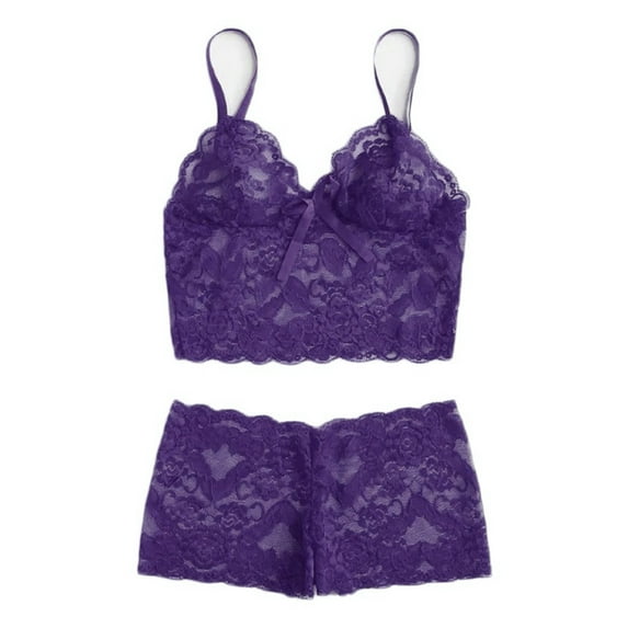Xijirk Lingerie Sets for Women New Fashion Bras High Waist Floral Lace Mesh Sheer Bra Lingerie Set 2 Piece Underwear Sleepwear Pajamas Bra Set,Purple,L
