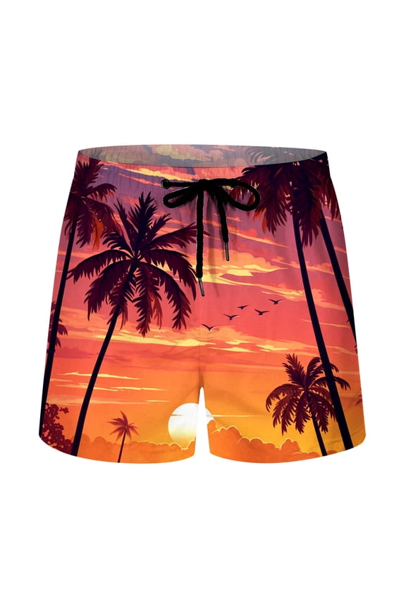 Men Swim Trunks,Sunset Tree Print Beach Shorts Breathable Casual Resort Swim Shorts with Waist Various Prints for Summer,Mens Swim Shorts,2XL