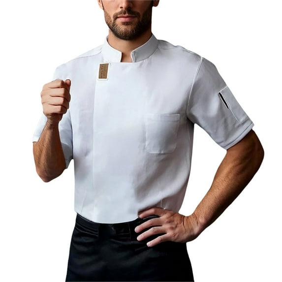Xijirk Men’s Short Sleeve Chef Coat Catering Workwear Breathable Lightweight Kitchen Top Soft Comfortable for Daily Wear,Z02 White,XL