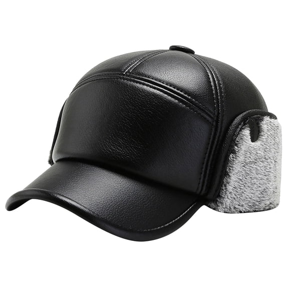 Xijirk Mens Imitation Leather Hat with Ear Cover Thick Warm Headwear for Driving Daily Outdoor Winter Wear,Grey,One Size