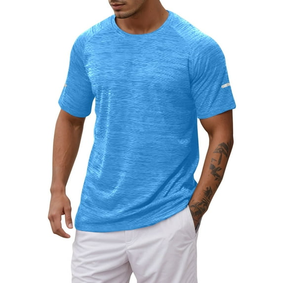 Xijirk Mens Shirts,Athletic Loose Fit Solid Color Short Sleeve Crew Neck T Shirt for Sports Fitness Spring Summer Moisture Wicking Breathable Fabric Top,Shirts for Men,Light Blue,L