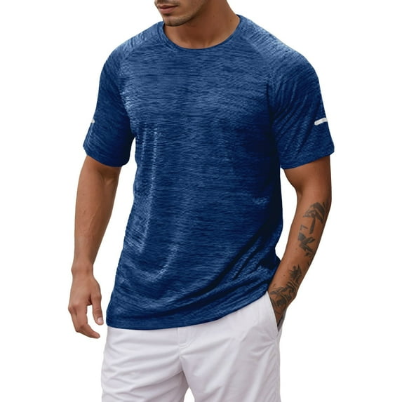 Xijirk Mens Shirts,Athletic Performance Round Neck Short Sleeve T Shirt for Summer Active Wear Comfortable Sports Shirt for Running Fitness,Shirts for Men,Blue,S