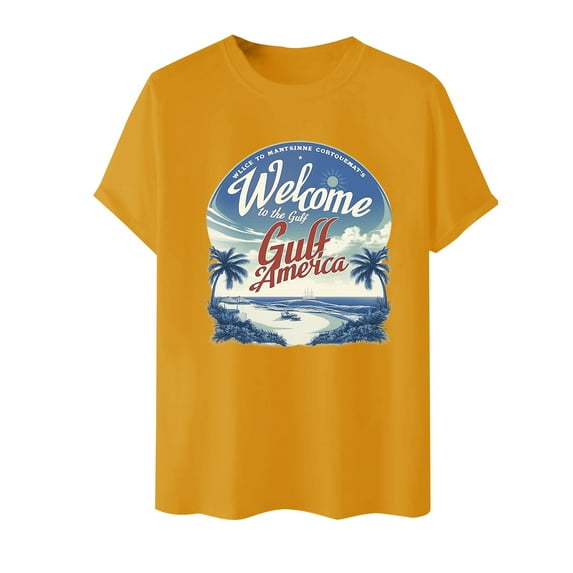 Xijirk Mens Shirts,Graphic Print Round Neck T Shirt Summer Casual Short Sleeve Soft Beach Style Vibrant Vacation Top for Men,Shirts for Men,Yellow,L
