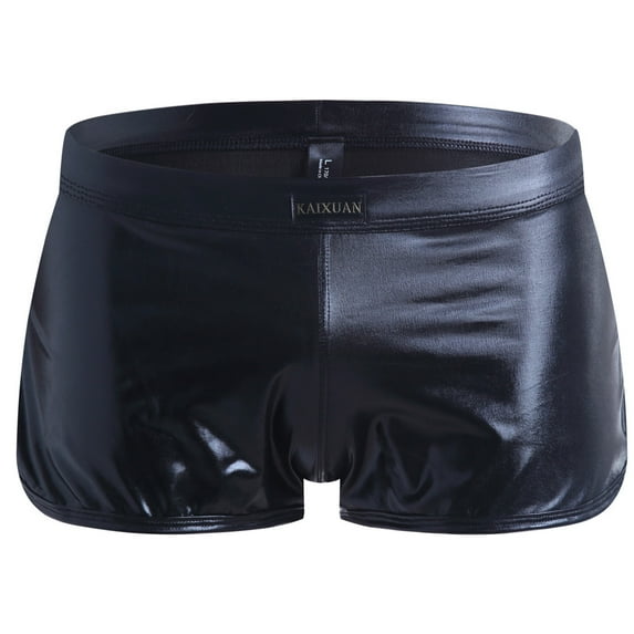 Xijirk Mens Underwear,Briefs Imitation Leather Lacquer Plain Pants Fashion Comfort Fit Daily Wear Style Smooth Texture,Men's Underwear,Black,M