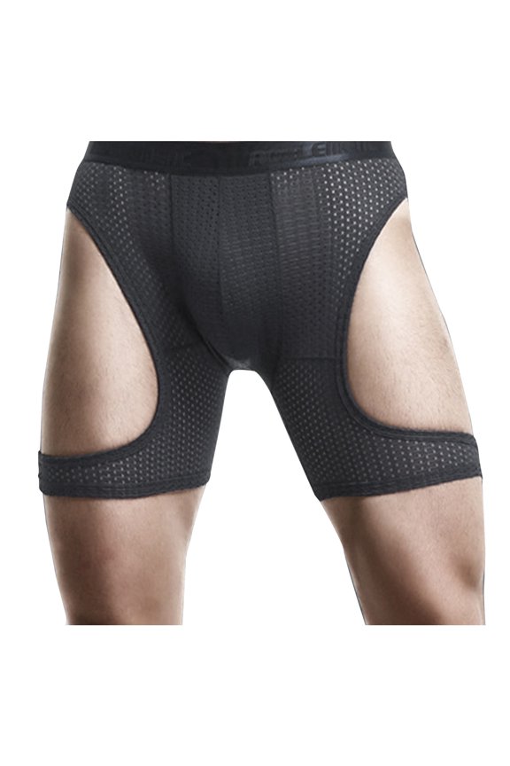 Mens Underwear,Running Tights Underwear Ice Silk Hollow Out Breathable Boxers Leg Active Wear Pouch Sport Comfort Fit,Men's Underwear,Black,L