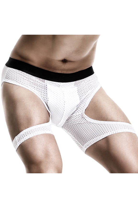 Mens Underwear,Running Tights Underwear Ice Silk Hollow Out Breathable Boxers Leg Active Wear Pouch Sport Comfort Fit,Men's Underwear,White,L