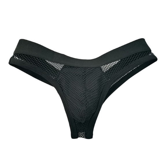 Xijirk Mens Underwear,Thong Fishing Net Thin Strap Design Lace Transparent Mesh Breathable Fabric Pouch Shorts Daily Wear Comfort Fit,Men's Underwear,Black,XL