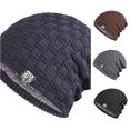 thumbnail image 1 of Xijirk Mens and Womens Textured Slouchy Knitted Hat with Embroidery Soft Warm Headwear for Daily Outdoor Autumn Winter Wear,Navy,One Size, 1 of 5