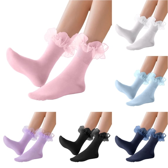 Xijirk Mesh Ruffle Crew Socks Sheer Frilly Ankle Socks Size:One Size