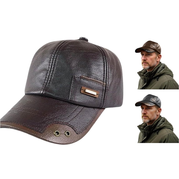 Xijirk Metal Leather Baseball Cap Curved Brim Headwear for Autumn Winter Daily Walking Travel Casual Outdoor Activities,Coffee,One Size