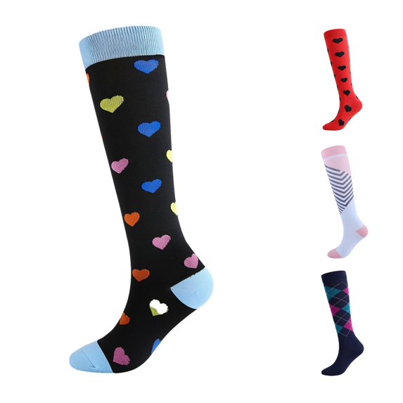 Xijirk Multicolor Heart Print Knee High Socks Color Block Toe Novelty Calf Socks Cute Casual Socks for Women Daily Outfits ,L