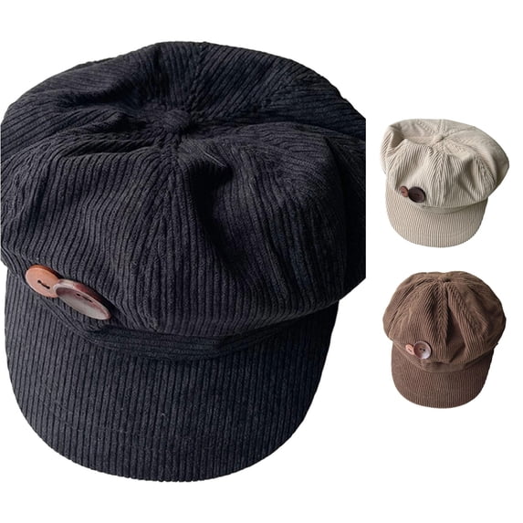 Xijirk Newsboy Cap with Decorative Wooden Buttons for Women Boy Hat for Daily Street Shopping Travel Casual Occasions,Black,One Size