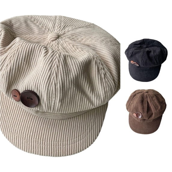 Xijirk Newsboy Cap with Decorative Wooden Buttons for Women Boy Hat for Daily Street Shopping Travel Casual Occasions,White,One Size