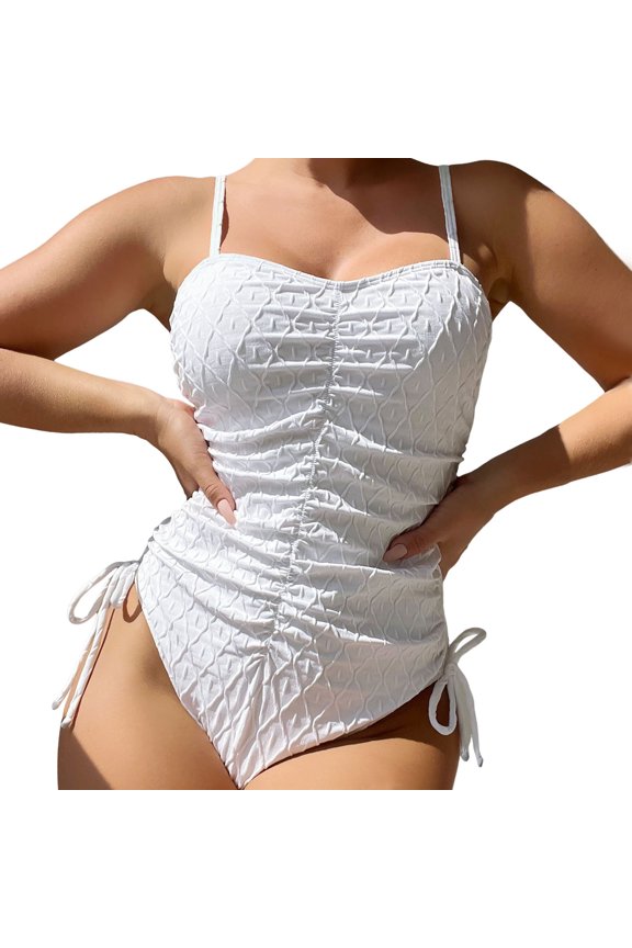 One Piece Swimsuit Women,Adjustable Strap Pleated Swimwear Summer Beach Swimsuit Bikini Design for Customizable Fit and Comfort,Womens Swimsuits,White,M