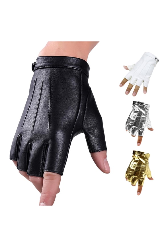 Xijirk PU Leather Fingerless Gloves Adjustable Wrist Strap Driving Cycling Half Finger Gloves Black,One Size