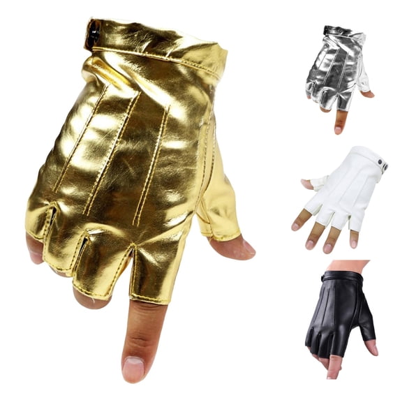 Xijirk PU Leather Fingerless Gloves Adjustable Wrist Strap Driving Cycling Half Finger Gloves Gold,One Size
