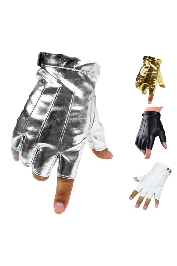 Xijirk PU Leather Fingerless Gloves Adjustable Wrist Strap Driving Cycling Half Finger Gloves Silver,One Size