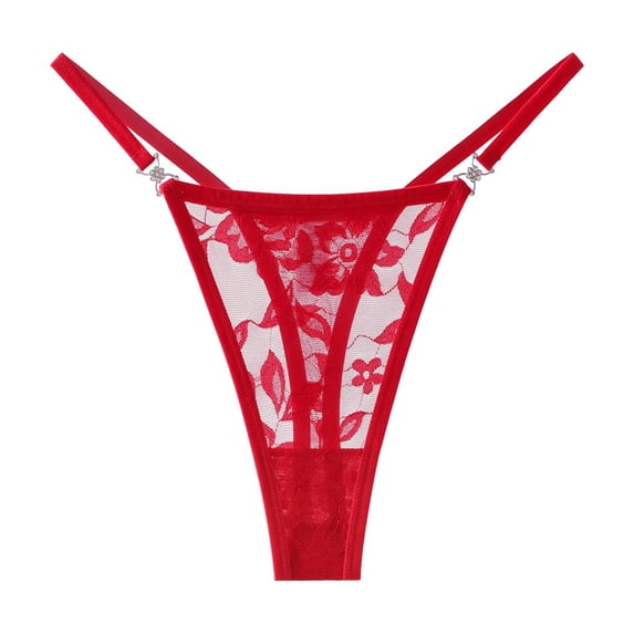 Xijirk Panties for Women Embroidered Floral Lace Thong Panties Low Rise Breathable Soft Underwear Panties for Daily Comfortable Wear,Red,M