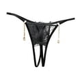 thumbnail image 1 of Xijirk Panties for Women Transparent Lace Low Waist T Back Panties Pearl Pendant Panties Underwear for Elegant and Detailed Wear,Black,One Size, 1 of 3