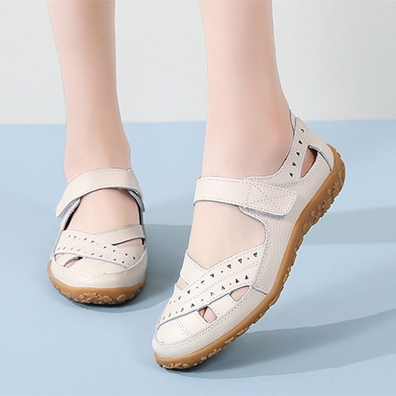 Xijirk Sandals Women Comfortable Casual Breathable Walking Shoes Hook And Loop Closure Perforated Mary Jane Style Sandals For Daily Wear,Z01 Beige,7