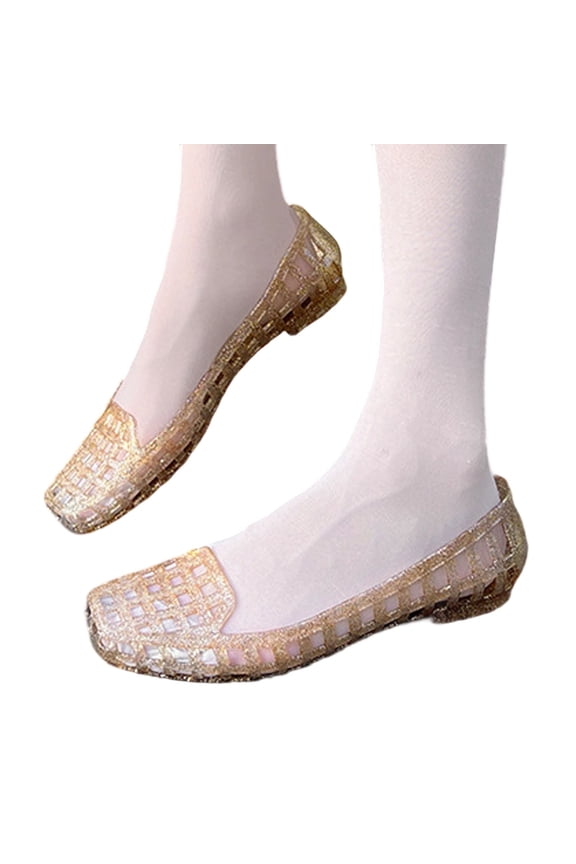 Sandals Women,Jelly Shoes Square Toe Slide Loafers Breathable Lightweight Design Footwear Womens Sandals for Outdoor Beach,Womens Sandals,Gold,6.5