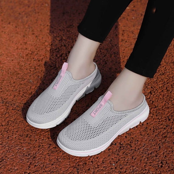 Xijirk Sandals Women Soft Knit Mesh Casual Backless Mules, Textured Tread Flat Sole Daily and Beach Wear,10