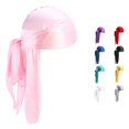 thumbnail image 1 of Xijirk Silky Satin Durag with Extra Long Tie Tails Elastic Seamless Head Wrap Hair Compression Headscarf for 360 Wave Styling Hop Daily Hair Care,Pink,One Size, 1 of 4