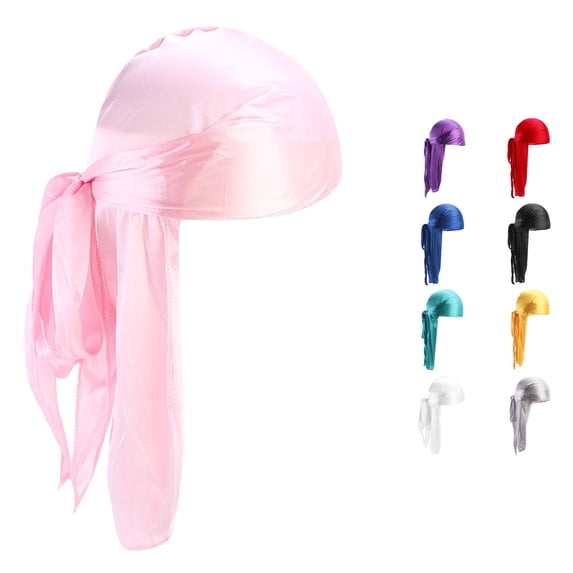 Xijirk Silky Satin Durag with Extra Long Tie Tails Elastic Seamless Head Wrap Hair Compression Headscarf for 360 Wave Styling Hop Daily Hair Care,Pink,One Size