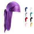 thumbnail image 1 of Xijirk Silky Satin Durag with Extra Long Tie Tails Elastic Seamless Head Wrap Hair Compression Headscarf for 360 Wave Styling Hop Daily Hair Care,Purple,One Size, 1 of 4
