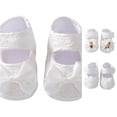 thumbnail image 1 of Xijirk Solid Baby Girls Lace Bow Mary Jane Crib Shoes, Hook and Loop Soft Sole Baptism Wedding Dress Shoes Beige,0-3 Months, 1 of 4
