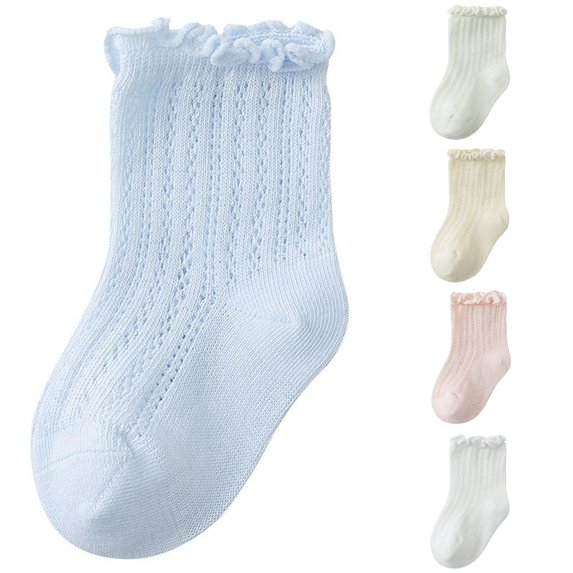 Xijirk Solid Baby Ruffle Mesh Crew Socks Breathable Thin Hollow Socks for Summer 1-3 Years
