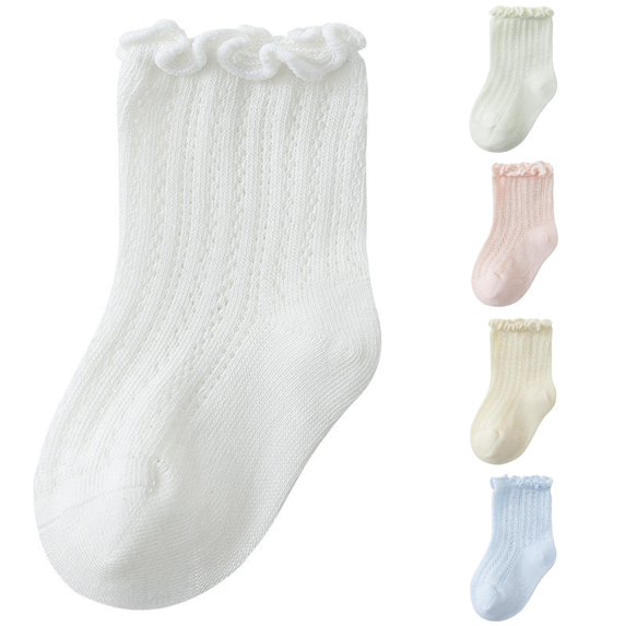 Xijirk Solid Baby Ruffle Mesh Crew Socks Breathable Thin Hollow Socks for Summer 3-5 Years